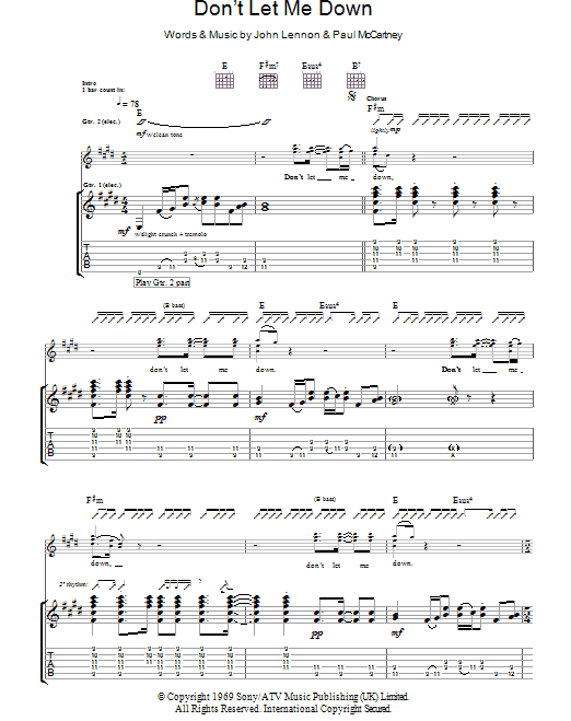 Don T Let Me Down Guitar Tab Zzounds