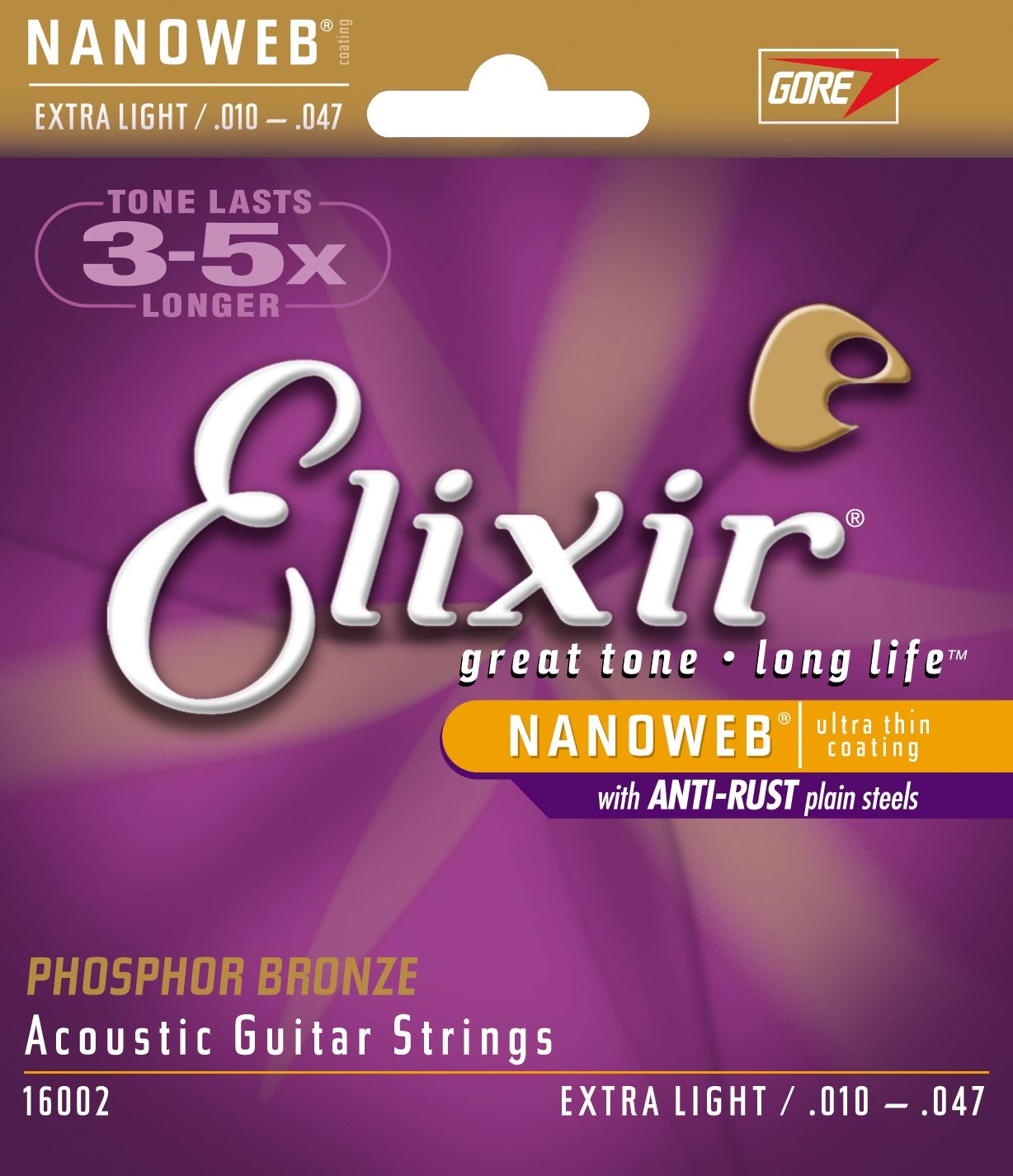 Elixir 16002 Strings Phosphor Bronze Acoustic Guitar Strings w NANOWEB Coating .010-.047 Extra Light