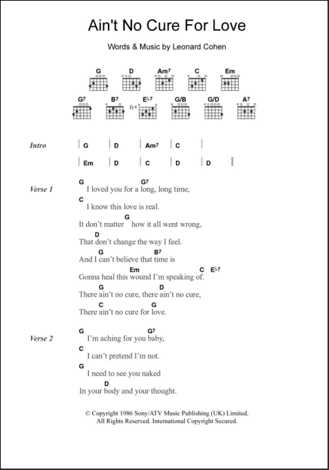 Ain T No Cure For Love Guitar Chords Lyrics Zzounds