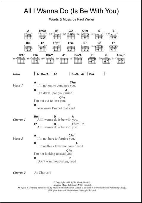 All I Wanna Do Is Be With You Guitar Chords Lyrics Zzounds