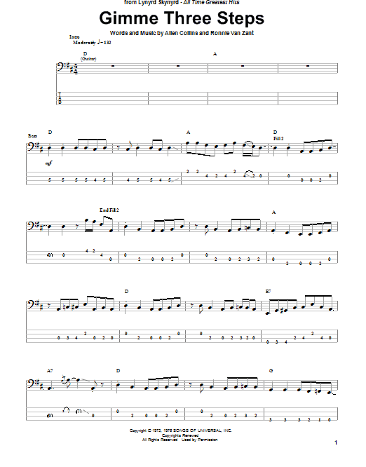 Gimme Three Steps Bass Tab Zzounds