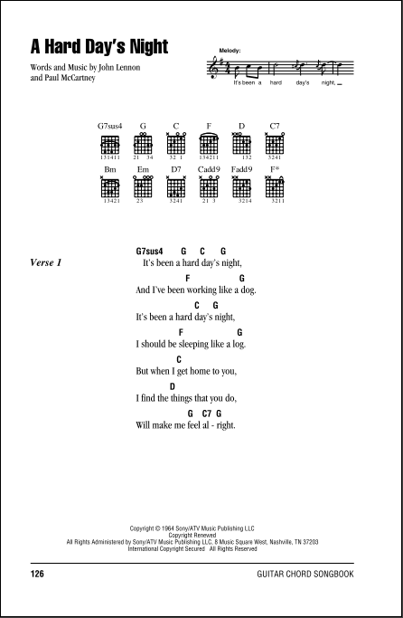 A Hard Day S Night Guitar Chords Lyrics Zzounds