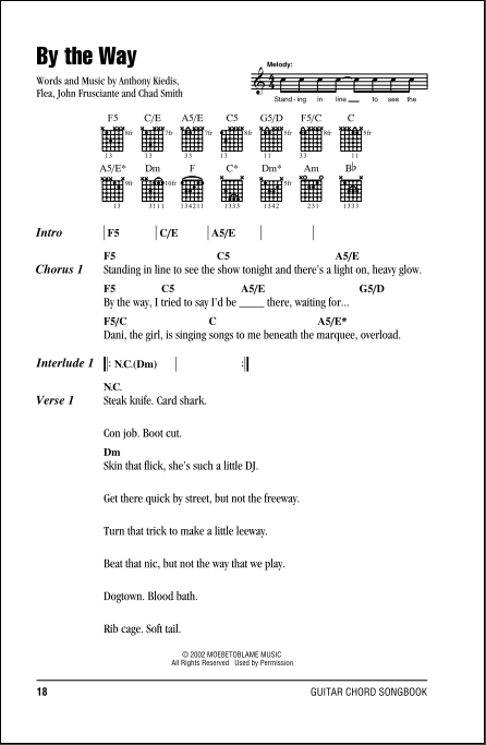 By The Way Guitar Chords Lyrics Zzounds
