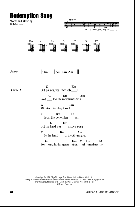 Redemption Song Guitar Chords Lyrics Zzounds
