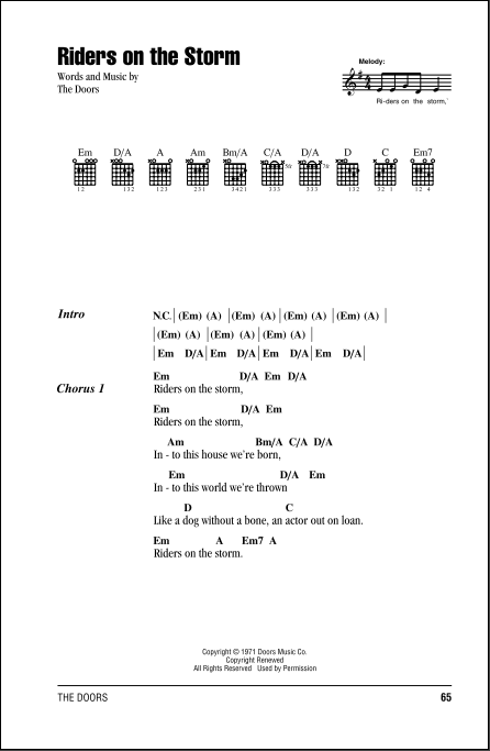Riders On The Storm Guitar Chords Lyrics Zzounds