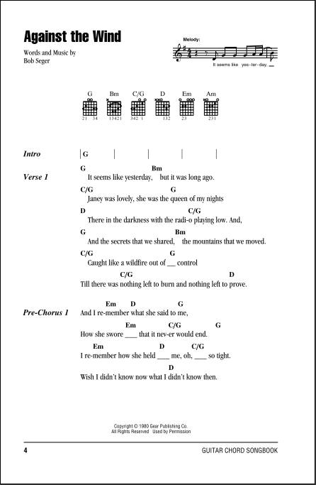 Against The Wind Guitar Chords Lyrics Zzounds