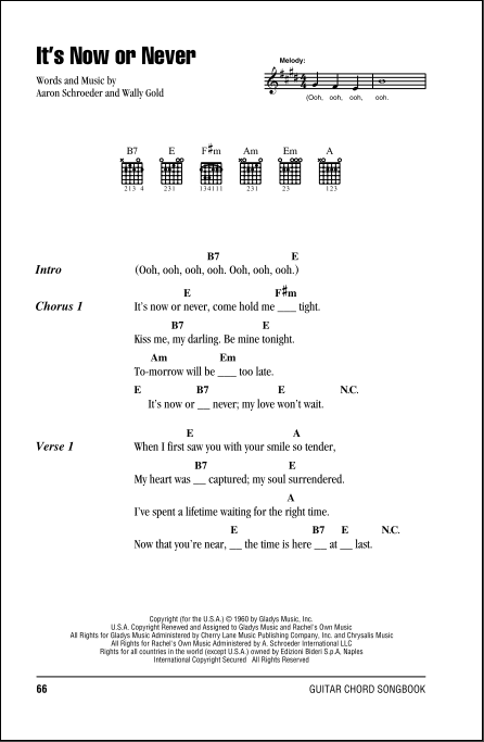 It S Now Or Never Guitar Chords Lyrics Zzounds