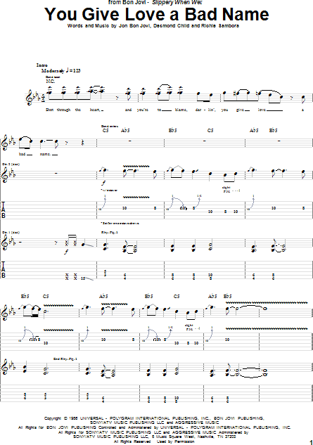You Give Love A Bad Name Guitar Tab Zzounds