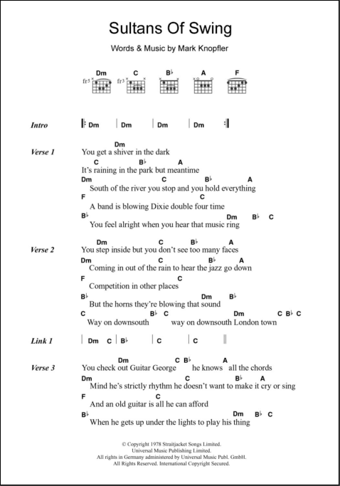 Sultans Of Swing Guitar Chords Lyrics