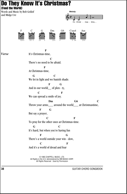 Do They Know It S Christmas Guitar Chords Lyrics Zzounds