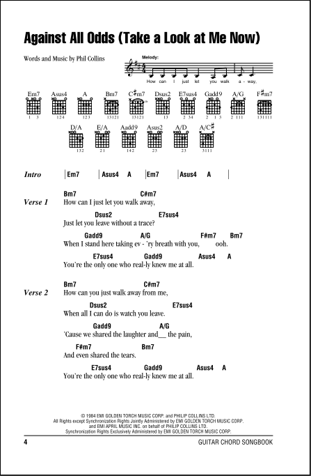 Against All Odds Take A Look At Me Now Guitar Chords Lyrics