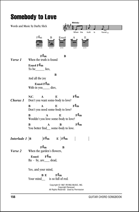 Somebody To Love Guitar Chords Lyrics Zzounds