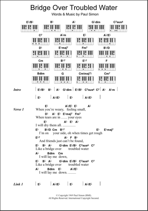 Bridge Over Troubled Water Piano Chords Lyrics Zzounds