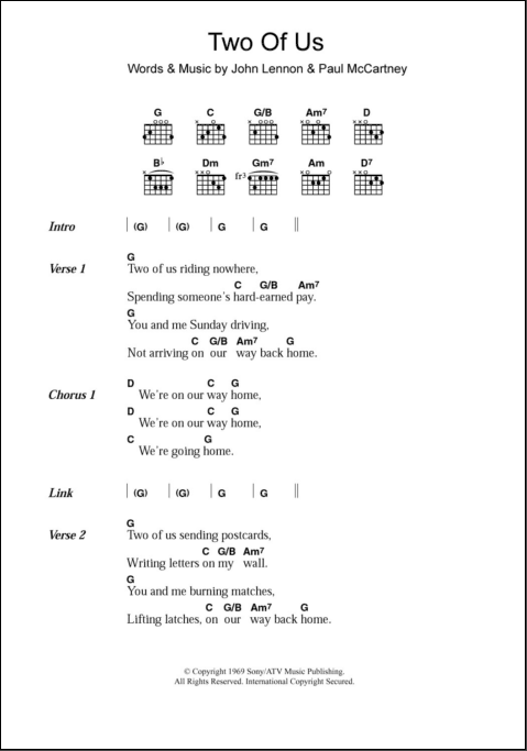 Two Of Us Guitar Chords Lyrics Zzounds