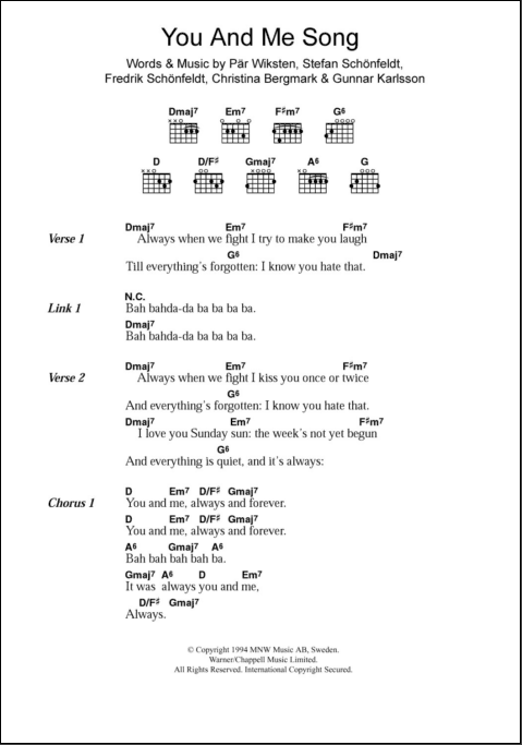 You And Me Song Guitar Chords Lyrics Zzounds