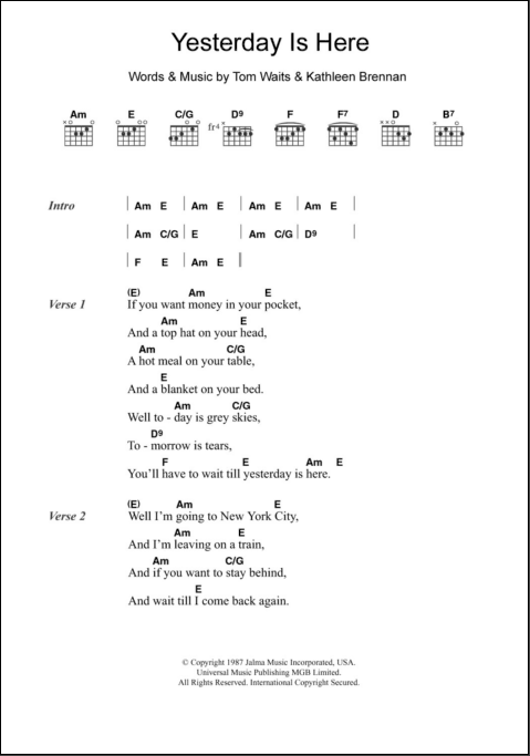 Yesterday Is Here Guitar Chords Lyrics Zzounds