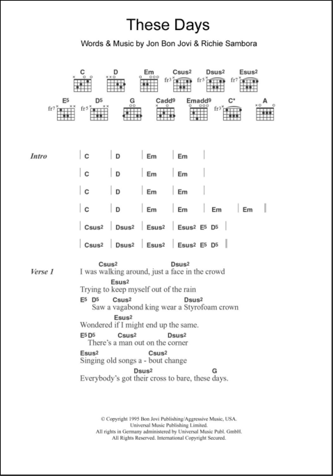 These Days Guitar Chords Lyrics Zzounds