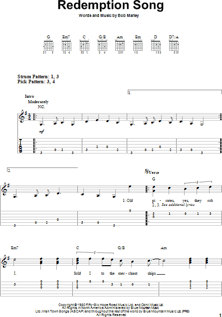 Redemption Song Easy Guitar With Tab Zzounds