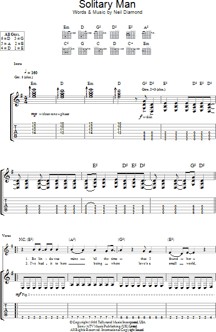 Solitary Man Guitar Tab Zzounds
