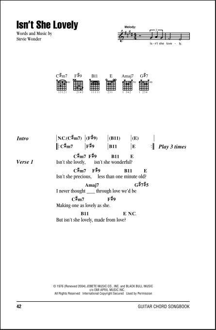 Isn T She Lovely Guitar Chords Lyrics Zzounds