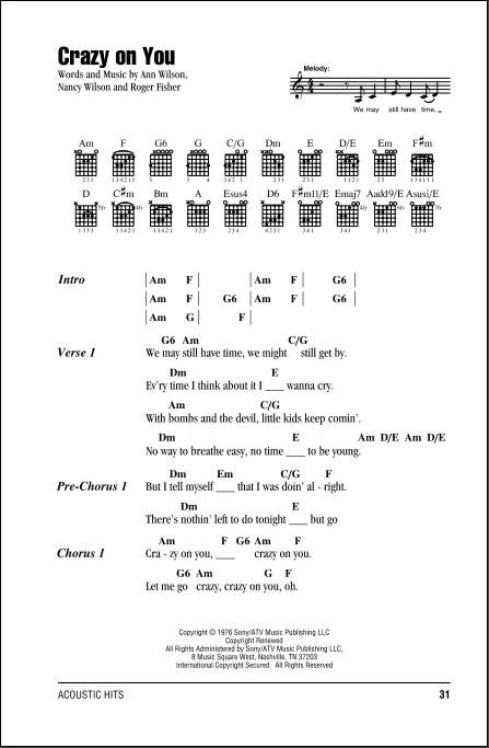 Crazy On You Guitar Chords Lyrics Zzounds It's all brand new, i'm crazy for you and you know it's true i'm crazy, crazy for you. crazy on you guitar chords lyrics