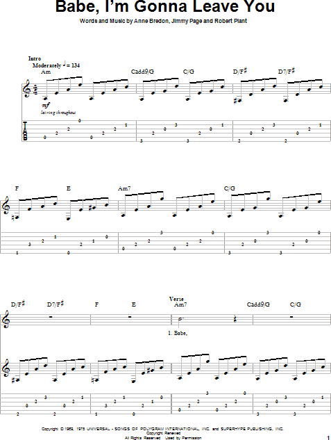 Babe, I'm Gonna Leave You - Guitar Tab Play-Along, New, Main.