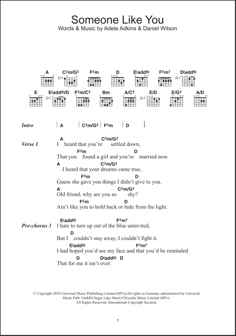 Someone Like You Guitar Chords Lyrics Zzounds