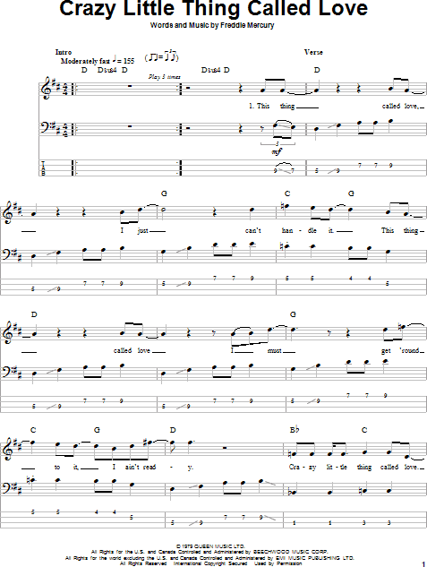 Crazy Little Thing Called Love Bass Tab Zzounds