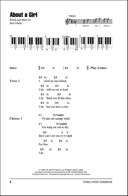About A Girl Piano Chords Lyrics Zzounds