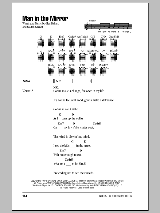 Man In The Mirror Guitar Chords Lyrics Zzounds