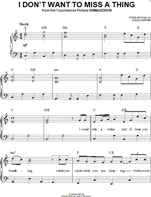 I Don T Want To Miss A Thing Easy Piano Zzounds