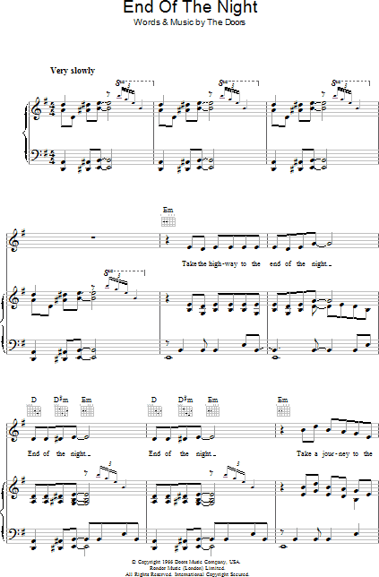 End Of The Night Piano Vocal Guitar Zzounds