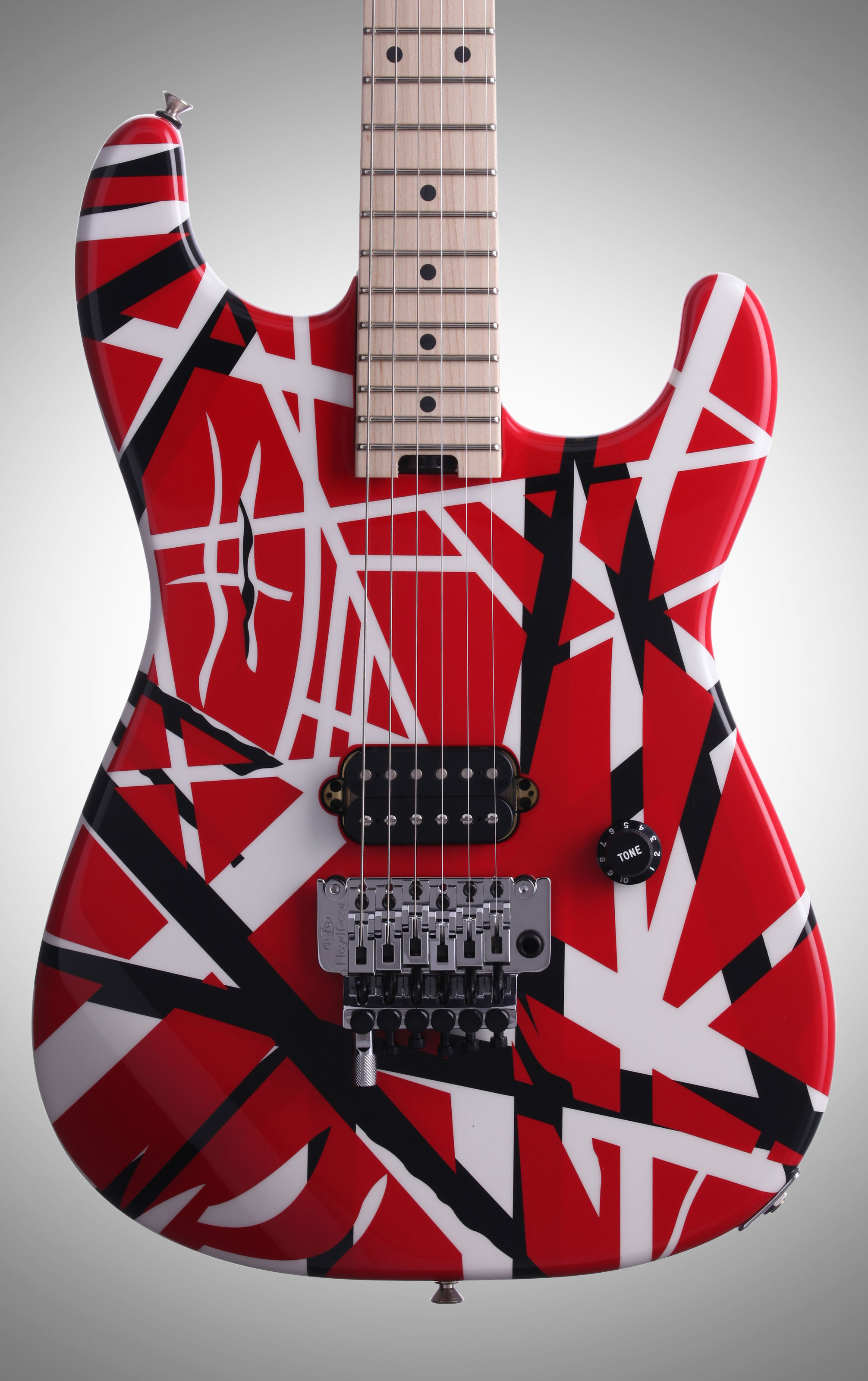 EVH Eddie Van Halen Striped Series Electric Guitar, Red, Black, and White