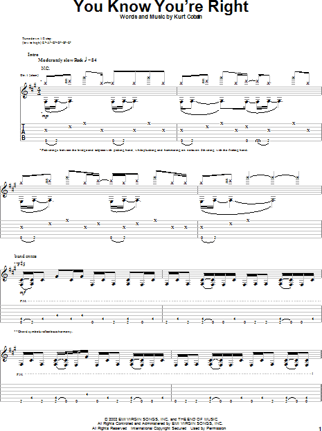 You Know You Re Right Guitar Tab Zzounds