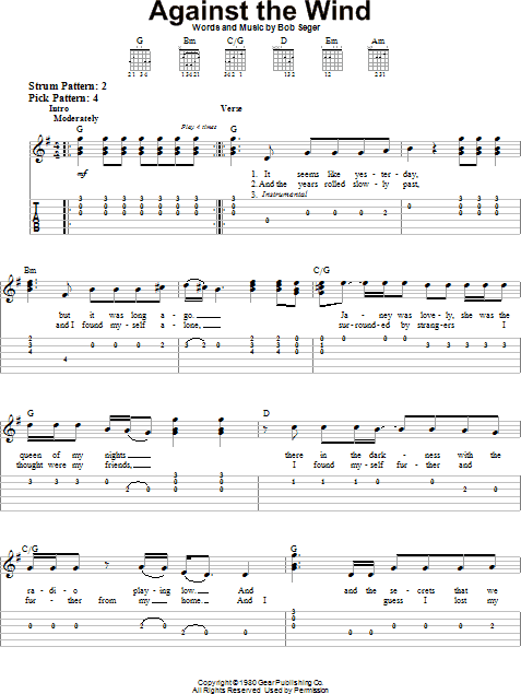 Against The Wind Easy Guitar With Tab Zzounds