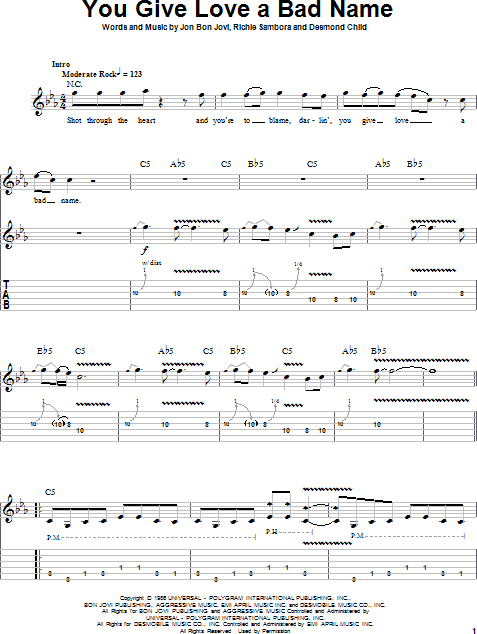 You Give Love A Bad Name Guitar Tab Play Along Zzounds