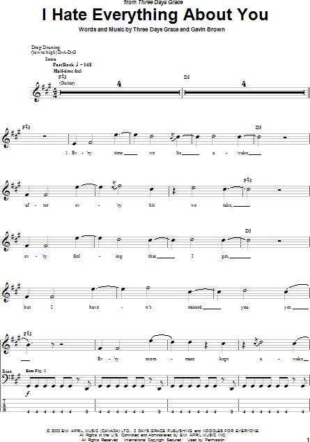 I Hate Everything About You Bass Tab Zzounds