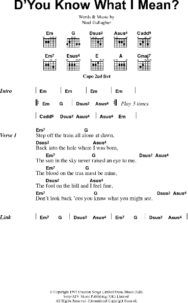 D You Know What I Mean Guitar Chords Lyrics Zzounds
