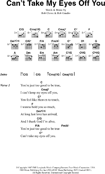 Can T Take My Eyes Off You Guitar Chords Lyrics Zzounds