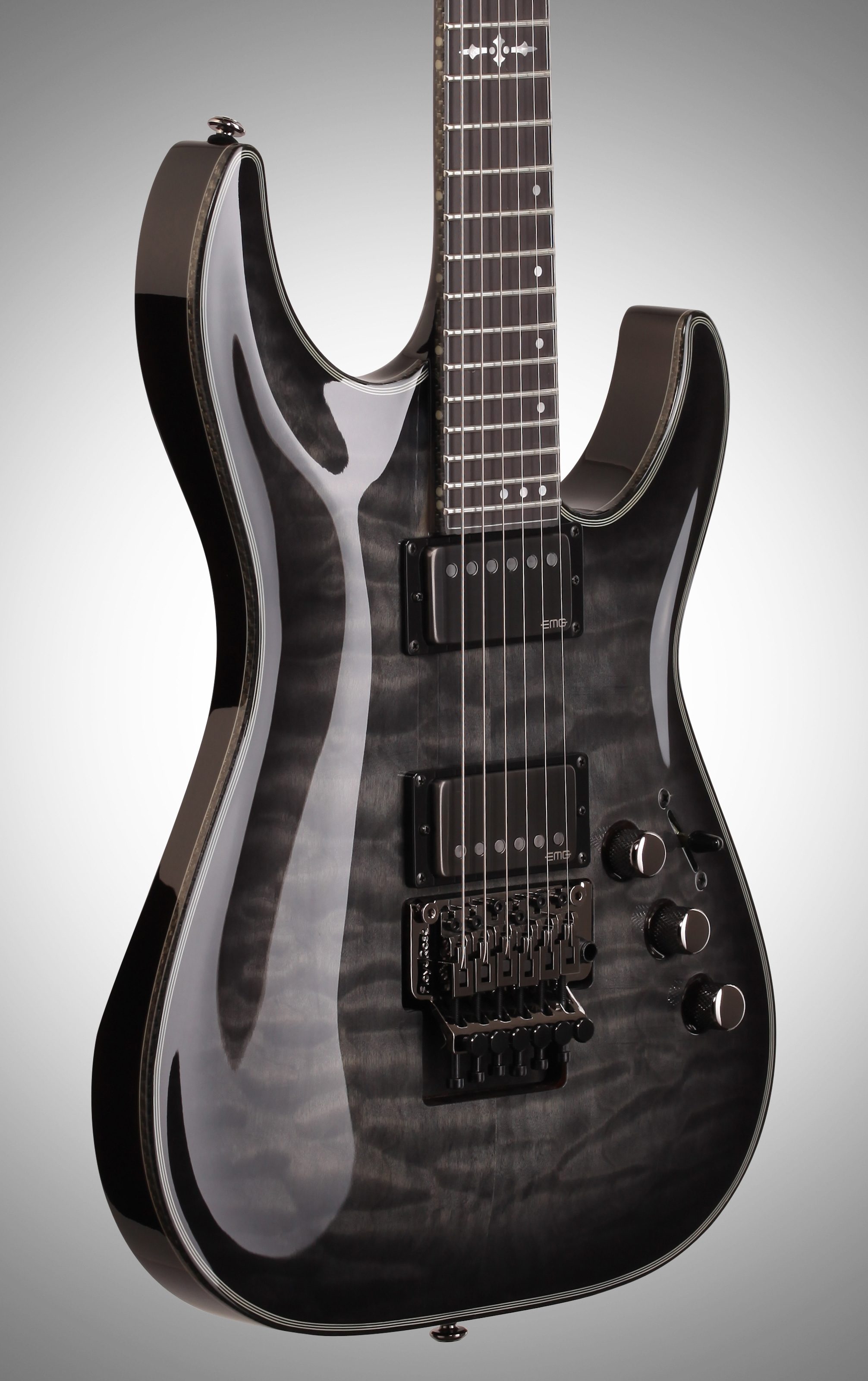 Schecter Hellraiser Hybrid C-1FR Electric Guitar, Transparent Black Burst