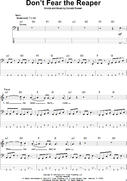 Don T Fear The Reaper Bass Tab Zzounds