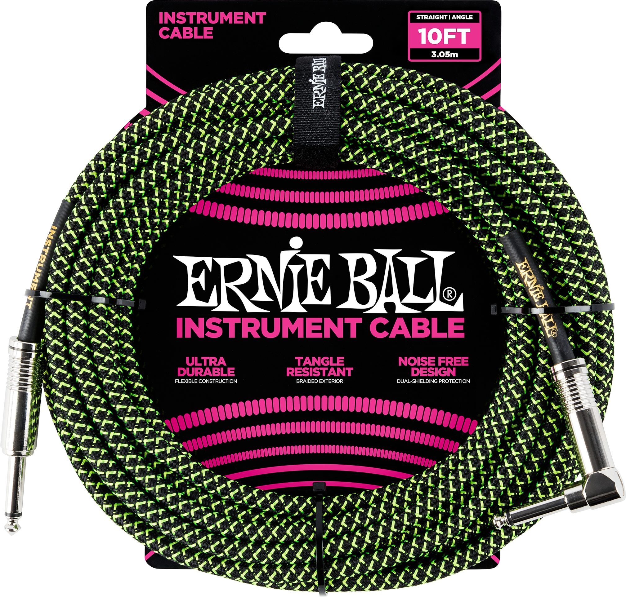 Black Ernie Ball Instrument Cable Angled 6 in 