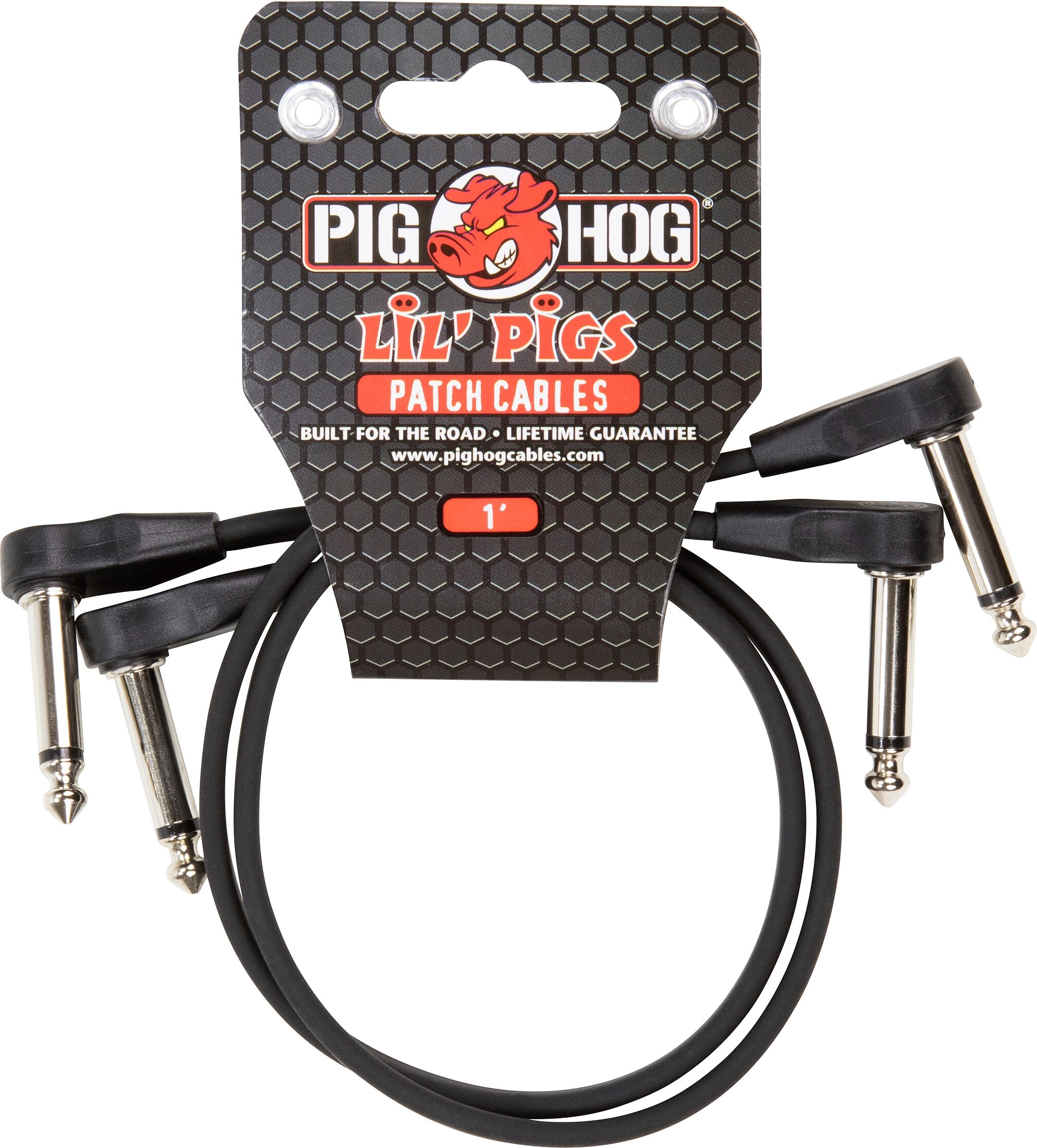 4 Pack Pig Hog PHLSK6BK Lil Pigs Low Profile Right-Angle 1/4 Black Instrument Patch Cables 6 