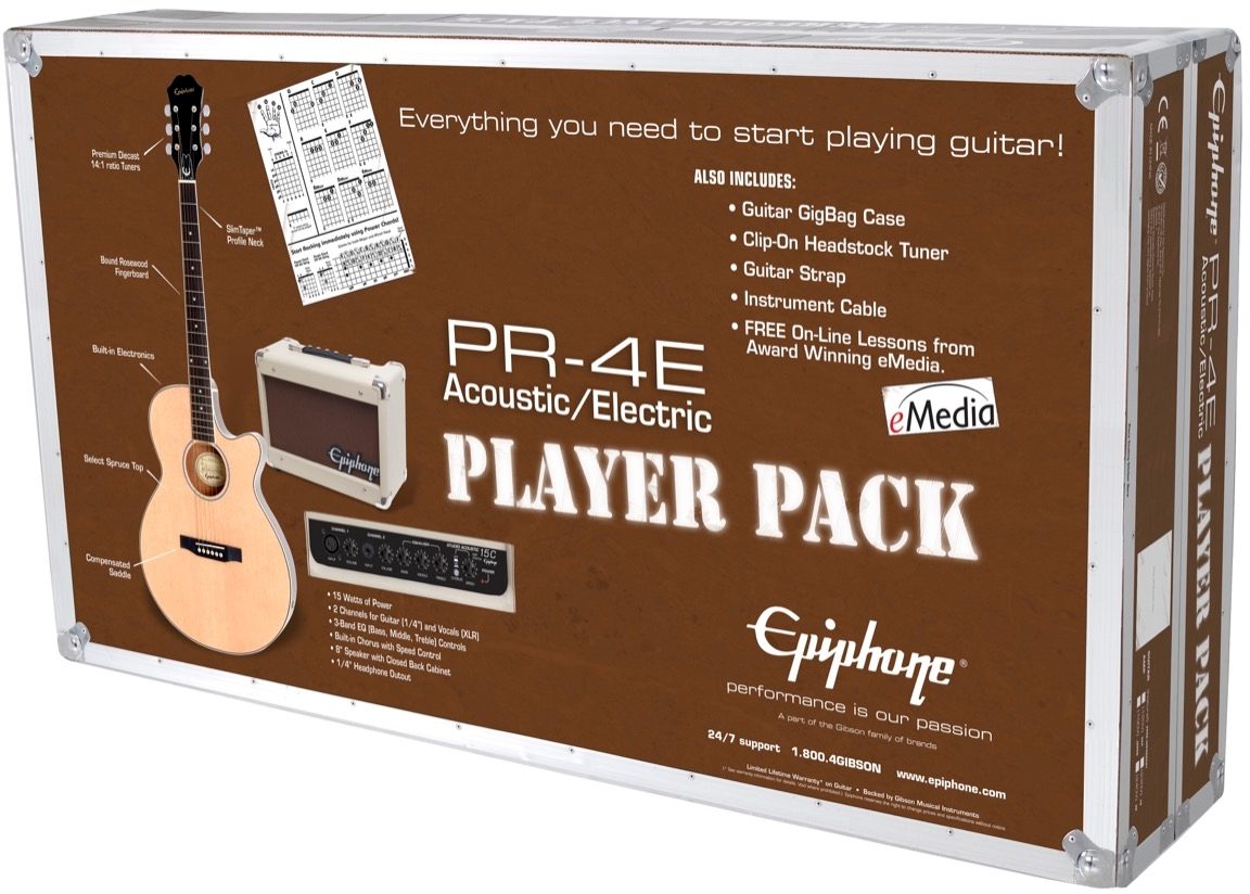 Epiphone pr 4e acoustic electric guitar player pack ebony