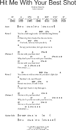 Hit Me With Your Best Shot - Guitar Chords/Lyrics | zZounds