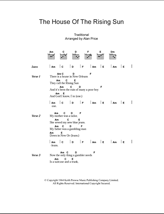 The House Of The Rising Sun - Guitar Chords/Lyrics | zZounds