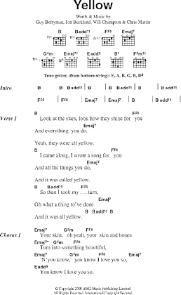 Yellow Guitar Chords Lyrics Zzounds