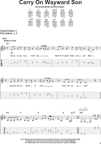 Carry On Wayward Son Easy Guitar With Tab Zzounds