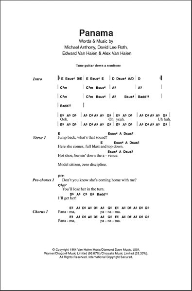 Panama Guitar Chords Lyrics Zzounds