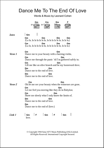 Dance Me To The End Of Love Guitar Chords Lyrics Zzounds